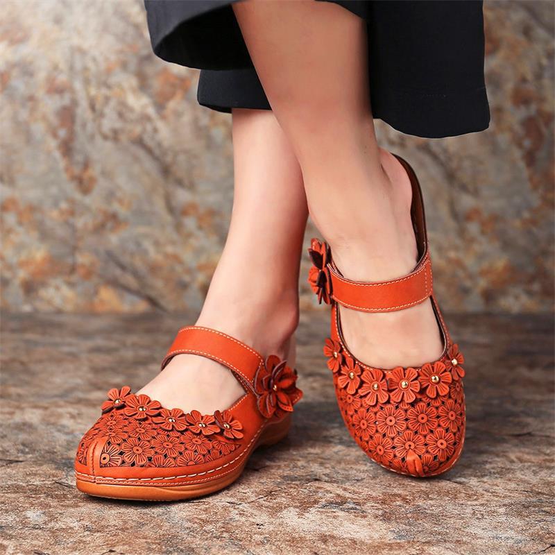 Summer multicolor retro comfortable flat round toe non-slip soft bottom casual women's sandals-ABOXUN