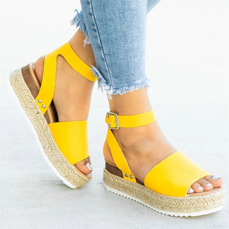 Women's Linen Wedge Platform Fish Mouth Sandals-ABOXUN