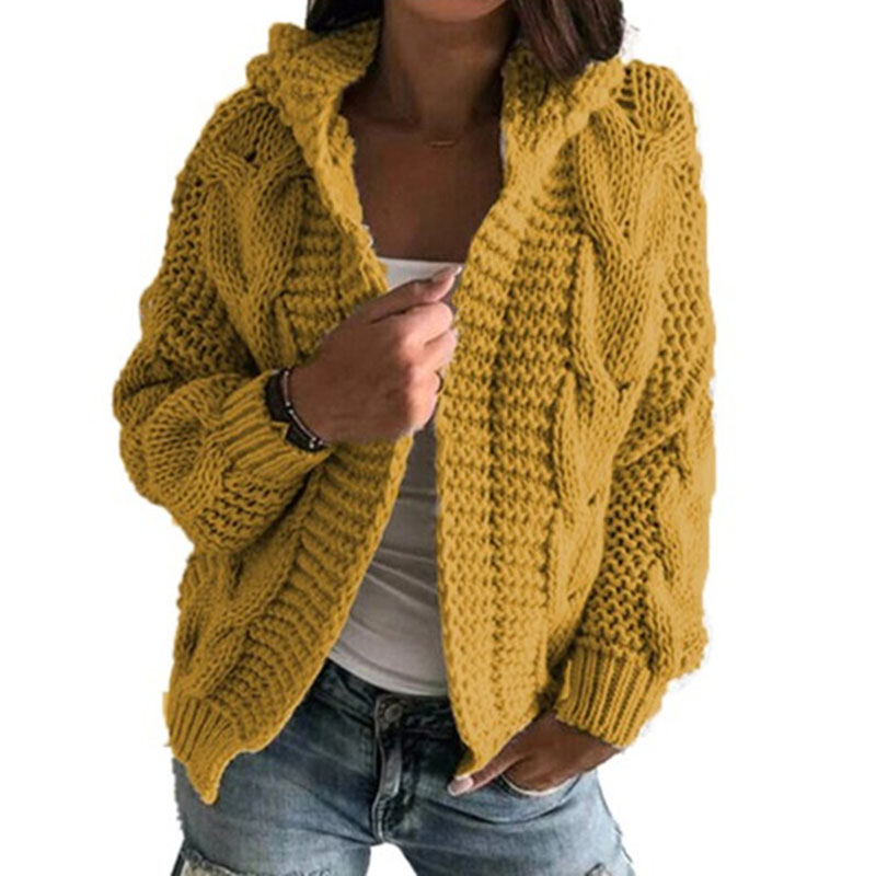 Twist Thick Line Hooded Sweater Cardigan-ABOXUN