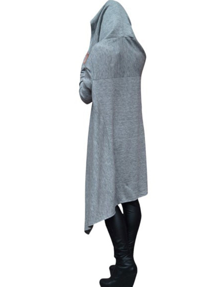 Solid Color Ladies Sweater Irregular Long Cloak with Hood Believe In God-ABOXUN