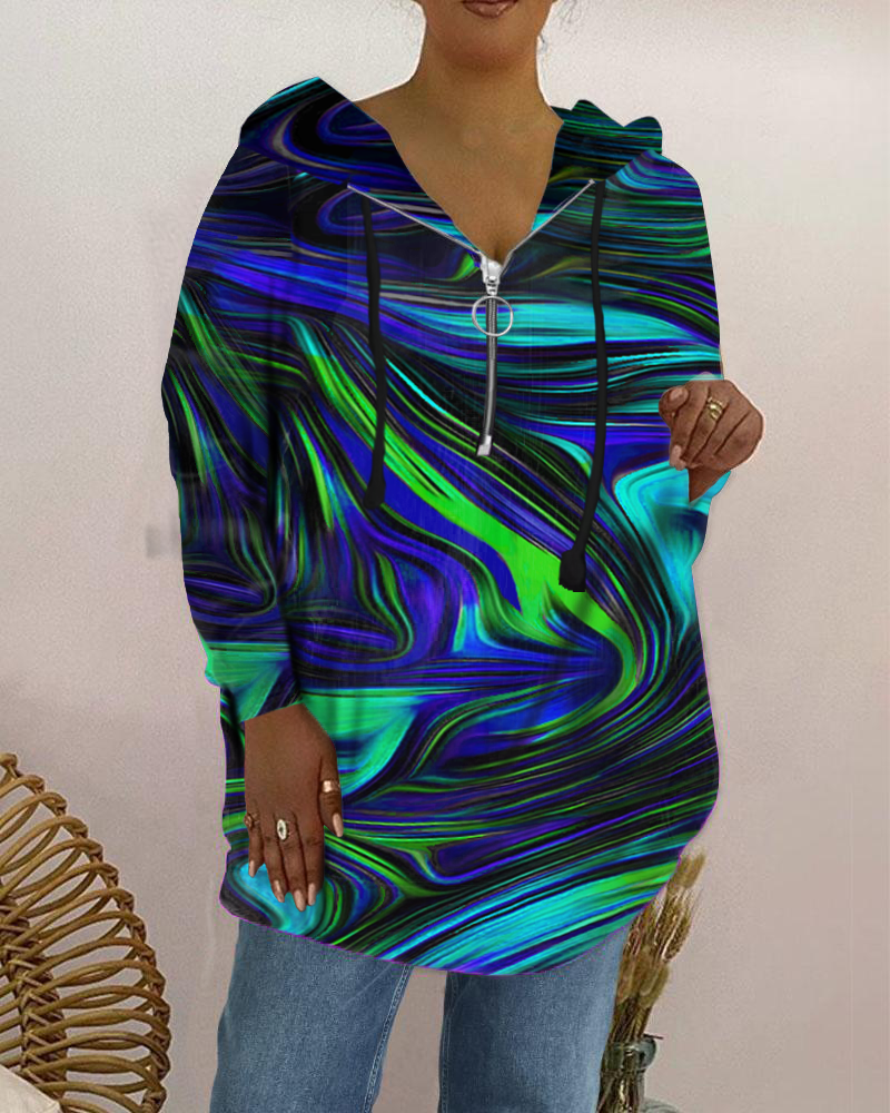 Fashion zipper thick psychedelic elements long-sleeved sweater-ABOXUN