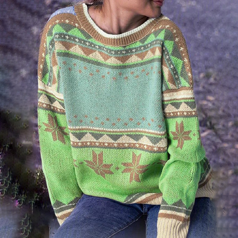 Printed Long Sleeve Casual Sweater-ABOXUN