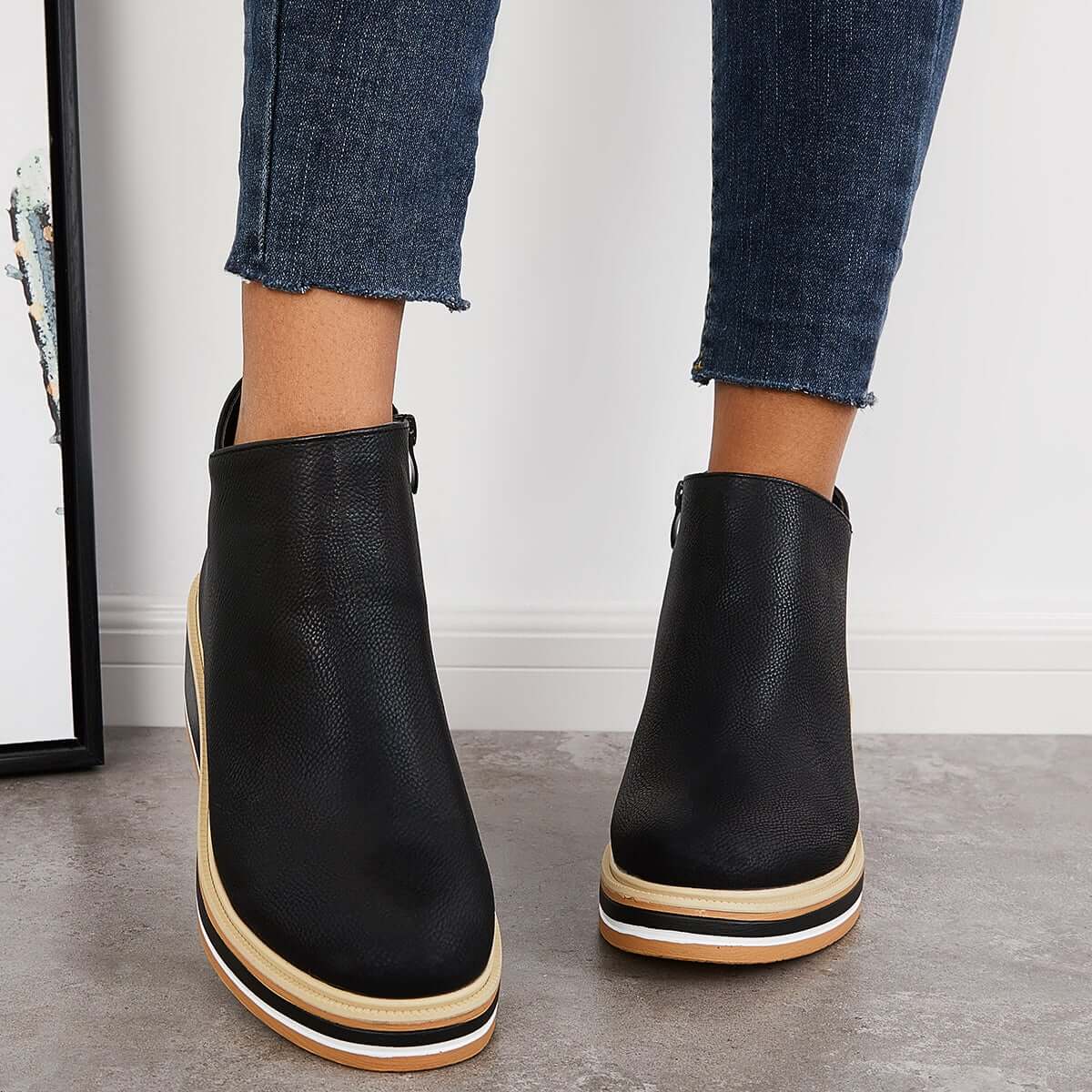 Women Solid Color Wedge Ankle Boots-ABOXUN