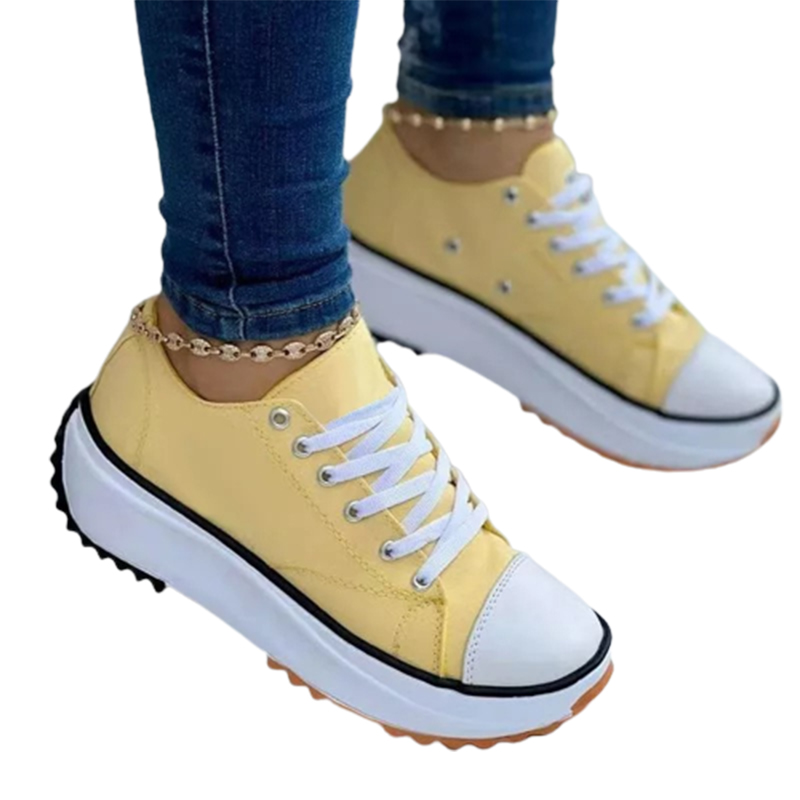 2022 round toe lace-up platform arch support canvas shoes-ABOXUN