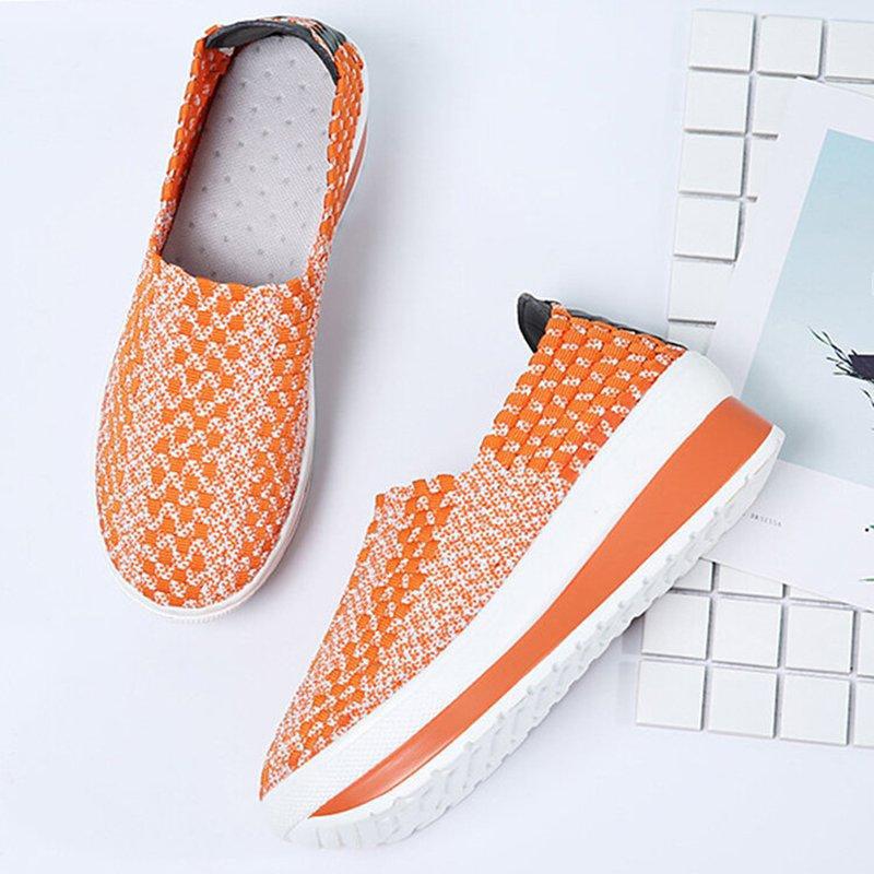 Women Comfy Casual Breathable Elastic Woven Detail Platform Rocker Sole Sneakers-ABOXUN