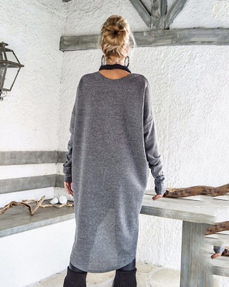 Women's loose round neck irregular loose cozy sweater dress-ABOXUN