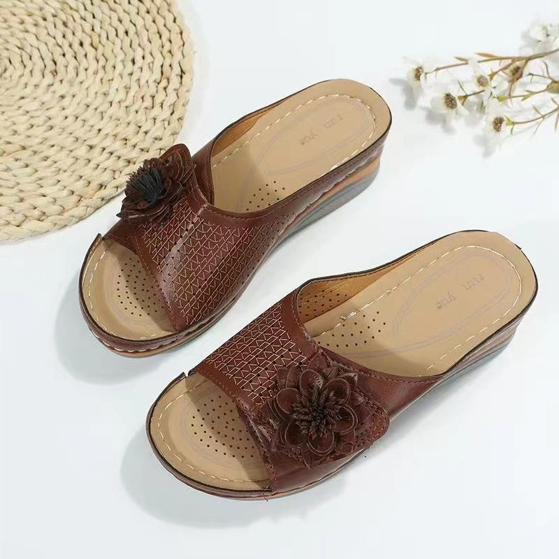 2022 Summer New Wedge Heel Fish Mouth Hollow Ladies Casual Slippers-ABOXUN