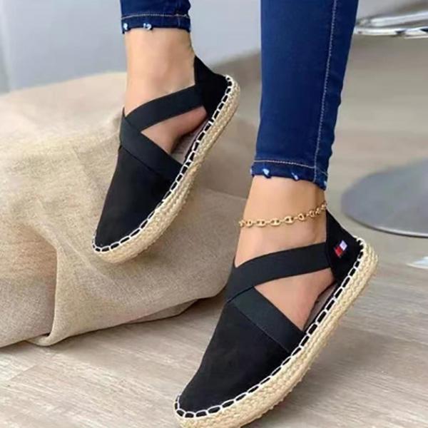 Flat Straw Braid Elastic Strap Casual Shoes-ABOXUN