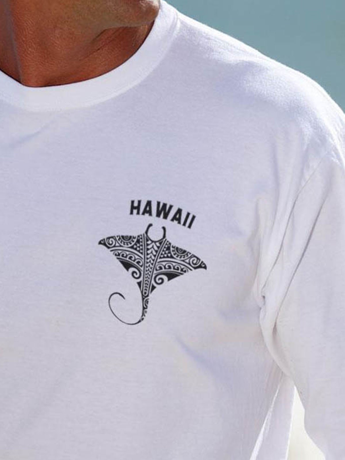 Hawaiian print classic long-sleeved round neck T-shirt-ABOXUN