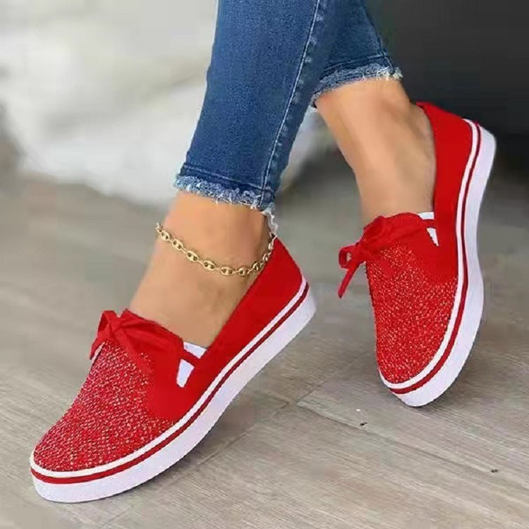 Ladies Rhinestone Flat Casual Shoes-ABOXUN
