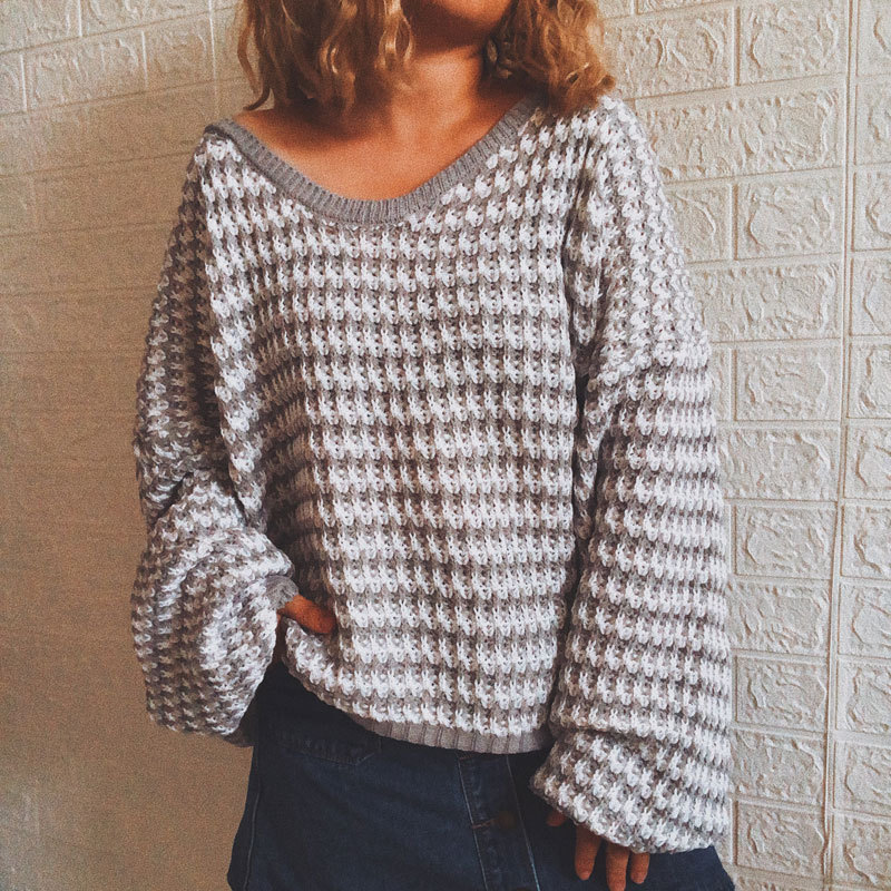 Long Sleeve Knitted Sweater-ABOXUN