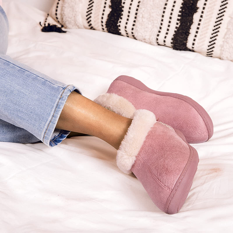 Women's Micro Suede Fuzzy Plush Lined Slippers with Cozy Memory Foam-ABOXUN