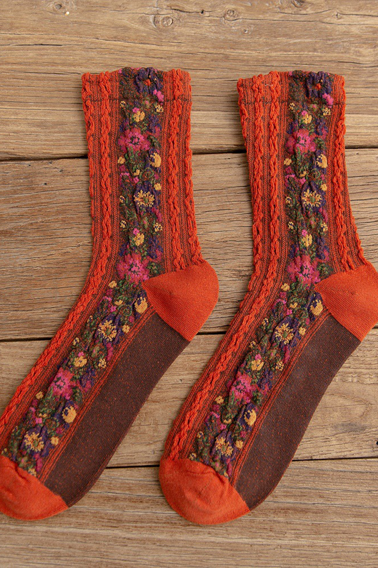 Vintage Ethnic Flowers Medium Tube Socks-ABOXUN