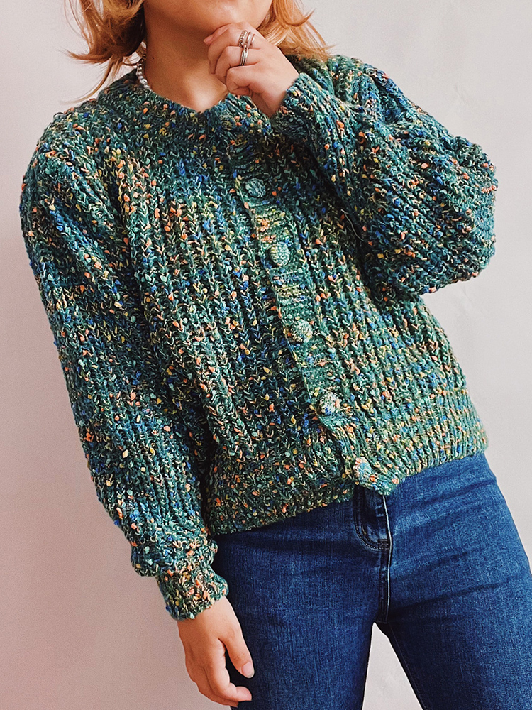 Vintage Mélange Single Breasted Sweater Cardigan-ABOXUN