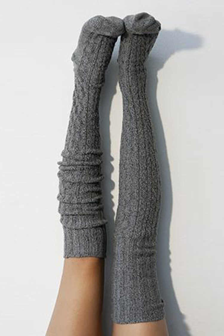Solid Color Long Tube Knitted Over The Knee Socks-ABOXUN