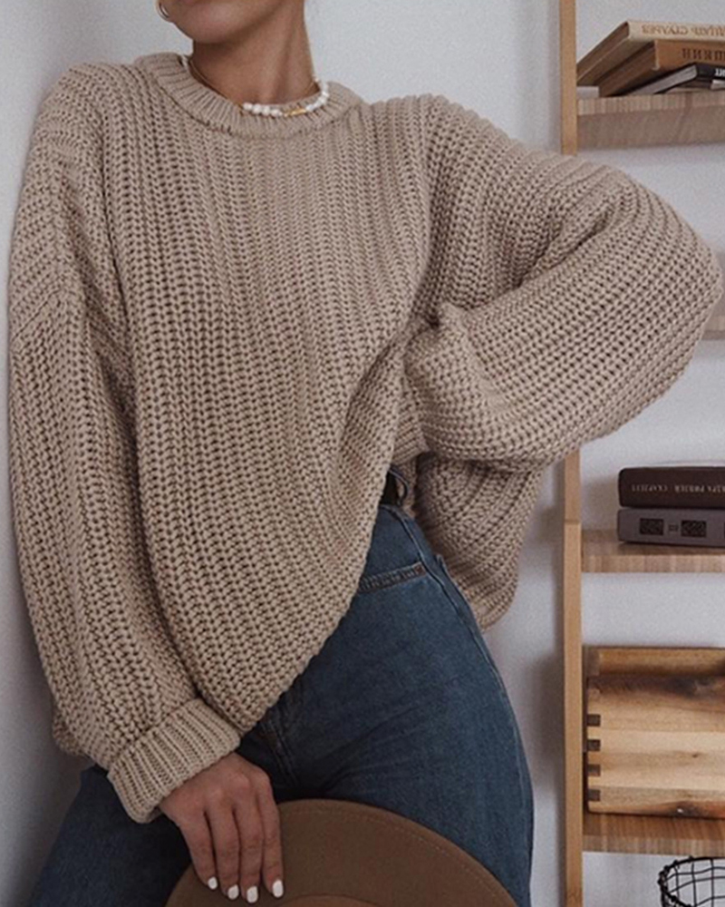 Long Sleeve Knitted Sweater-ABOXUN