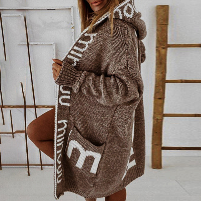 Loose Hooded Letter Sweater Cardigan-ABOXUN