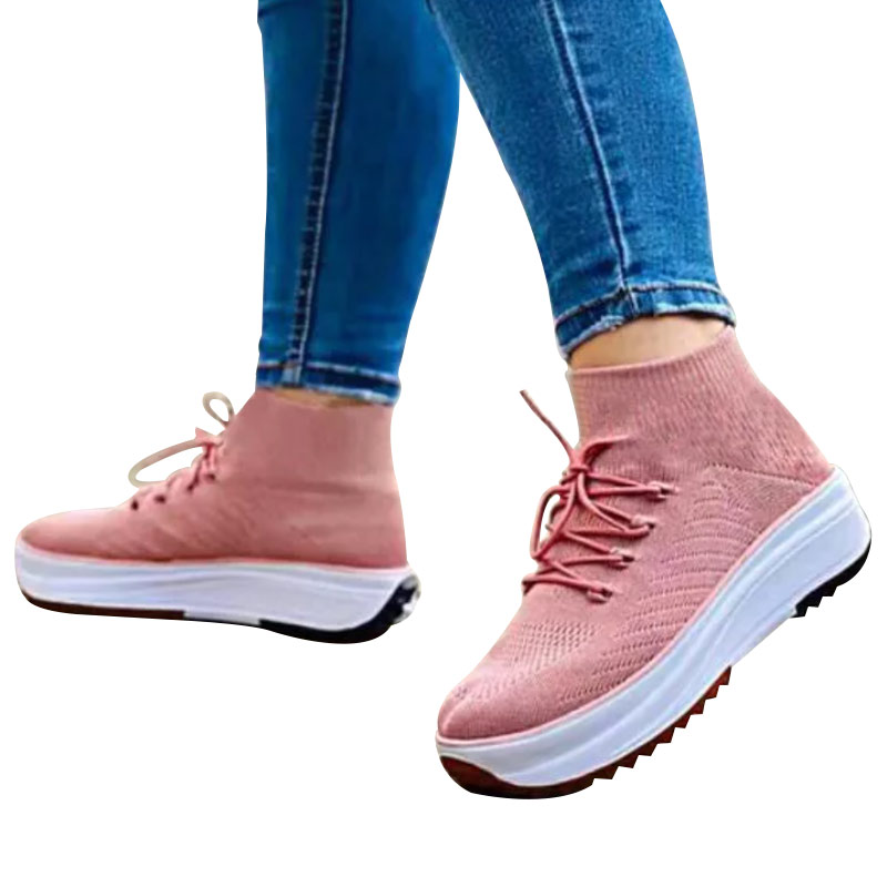 Lace-up Contrast Paneled Knit Slip On Sneakers-ABOXUN