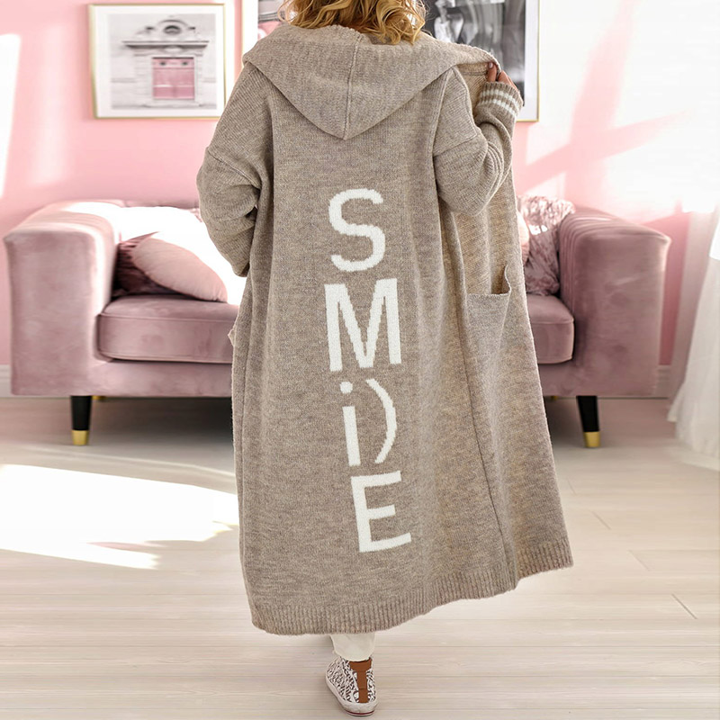 Letter Loose Casual Long Sleeve Hooded Sweater Cardigan-ABOXUN