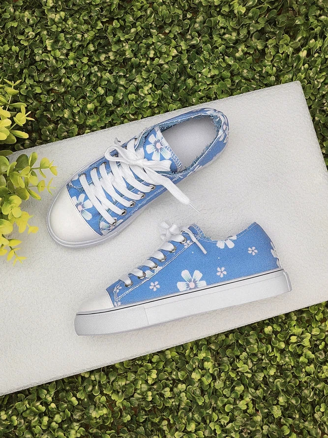 Women's Sneakers Floral Lace-up Canvas Sneakers-ABOXUN