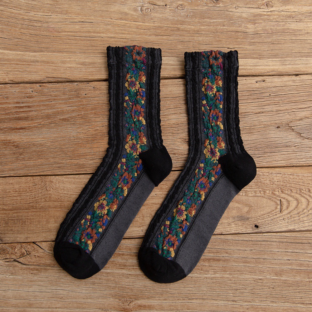 Vintage Ethnic Flowers Medium Tube Socks-ABOXUN