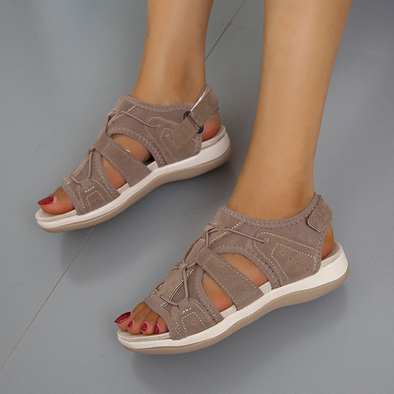 Ladies Round Toe Velcro Vintage Beach Sandals-ABOXUN