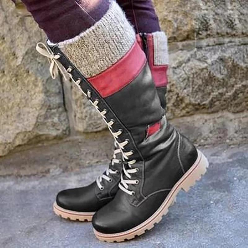 Grishay Women Winter Lace Up Knitted High Boots-ABOXUN