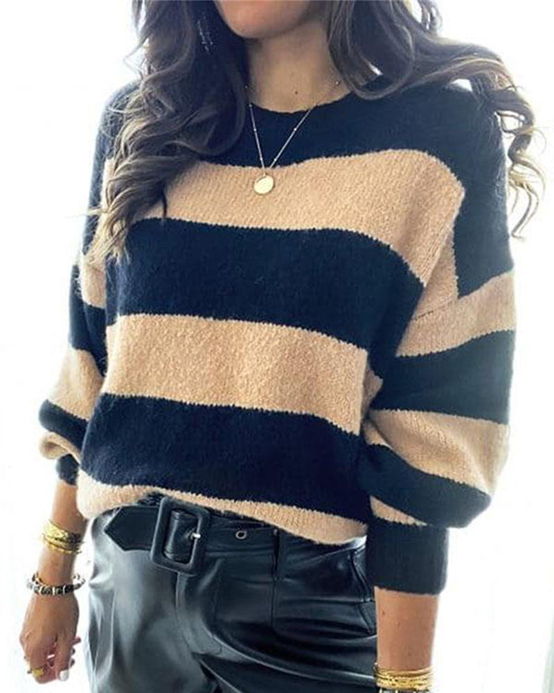 Always Memorable Striped Knit Sweater-ABOXUN