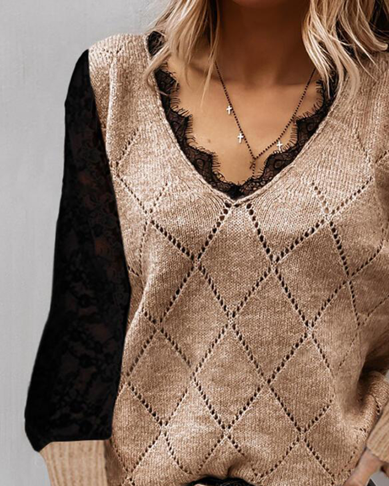 Knitted Lace Sweater-ABOXUN
