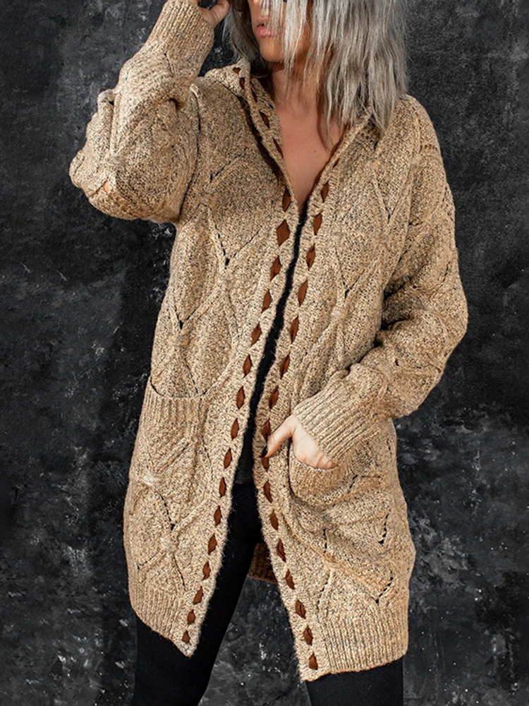 Vintage Long Sleeve Hooded Cardigan-ABOXUN