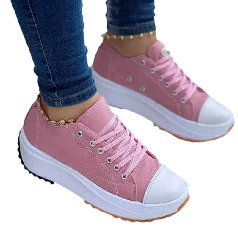 2022 round toe lace-up platform arch support canvas shoes-ABOXUN