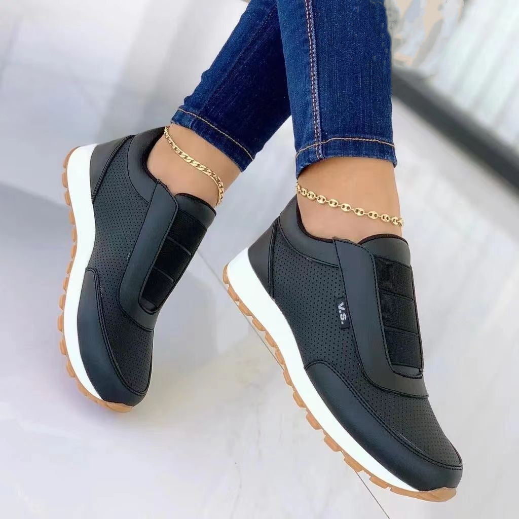 Ladies Round Toe Flat Low Top Sneakers-ABOXUN