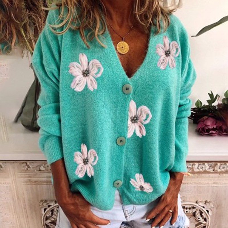 Vintage Embroidered Floral Button Cardigan-ABOXUN