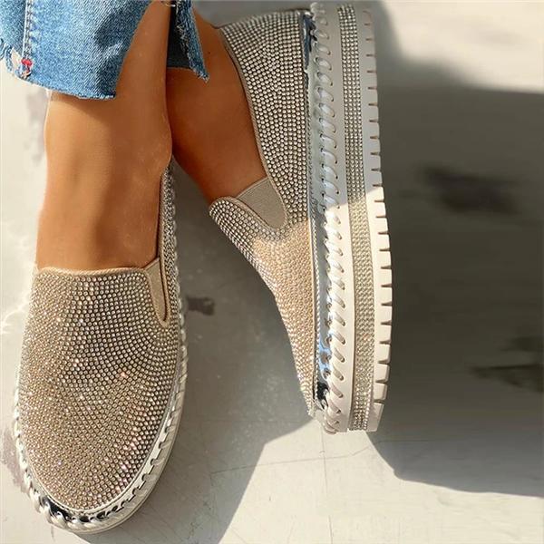 Women's Rhinestone Flatform Sneakers-ABOXUN