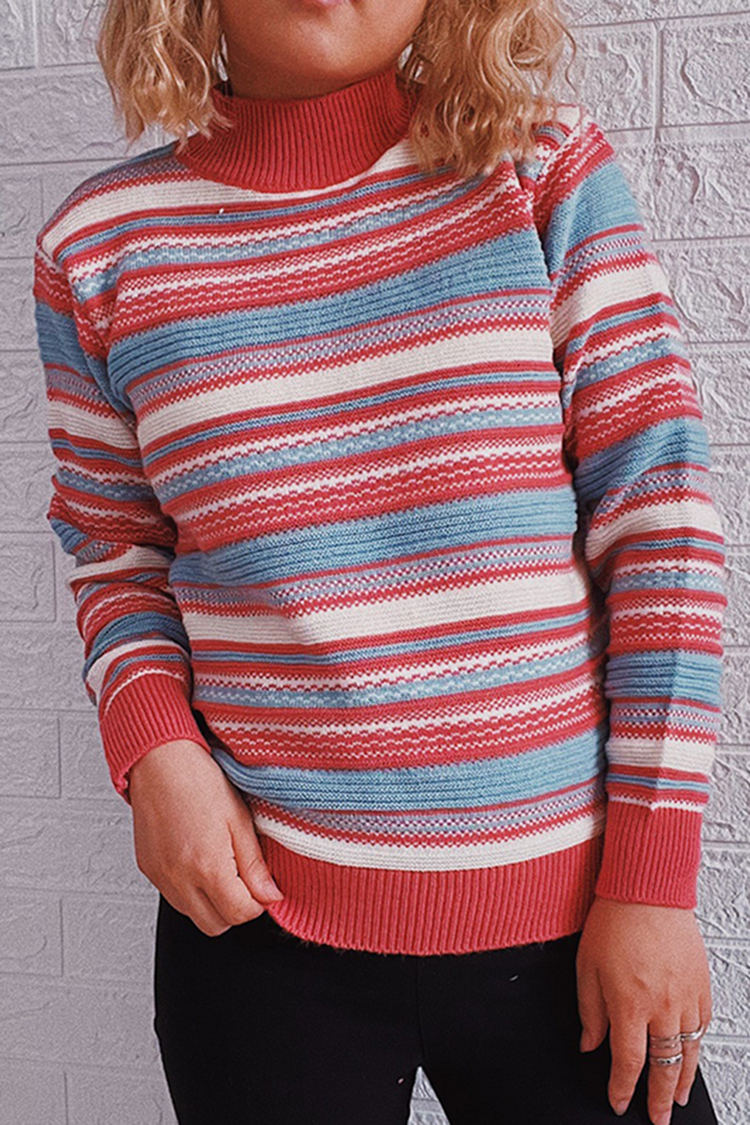 Vintage Long Sleeve Turtleneck Striped Sweater-ABOXUN