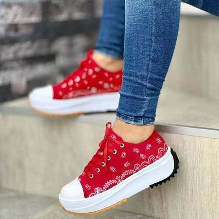 Women's Low-top Thick-soled Printed Canvas Shoes-ABOXUN