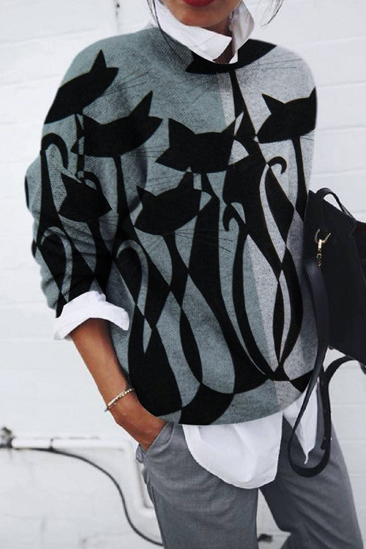 Trendy Brushed Animal Print Loose Long Sleeve Top-ABOXUN