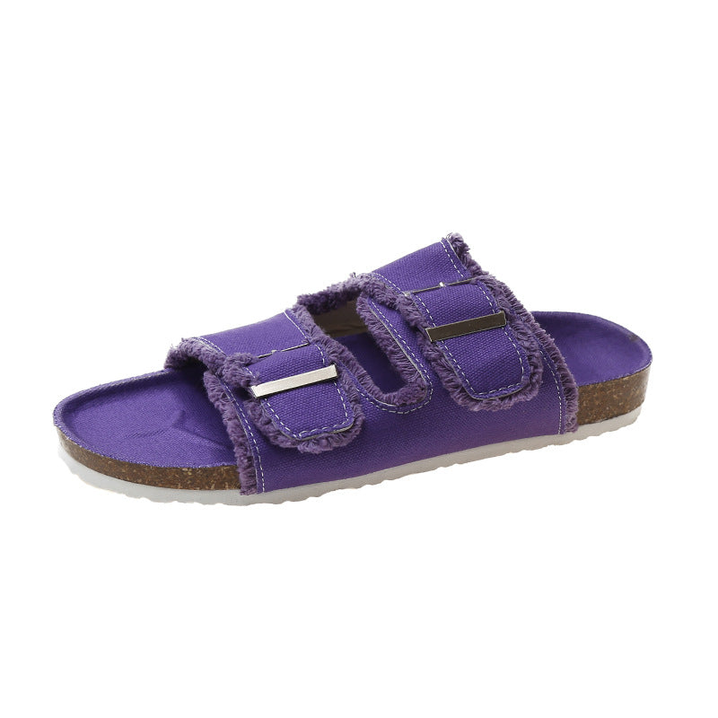 Ladies Denim Buckle Sandals-ABOXUN