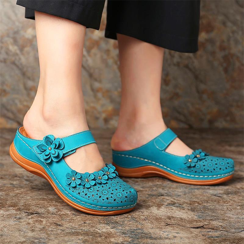 Summer multicolor retro comfortable flat round toe non-slip soft bottom casual women's sandals-ABOXUN