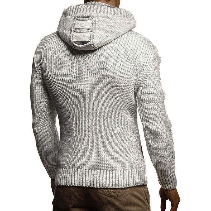 Men Cut-out Pattern Cap Collar Cardigan-ABOXUN