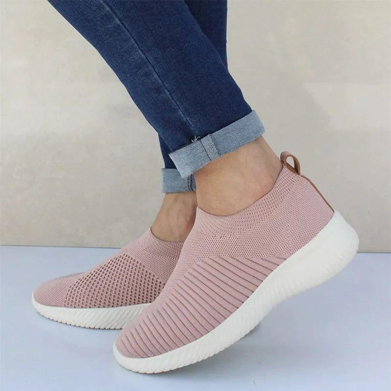Women Sneaker Air Mesh Soft Shoes Casual Slip On Ladies Flat Shoes-ABOXUN