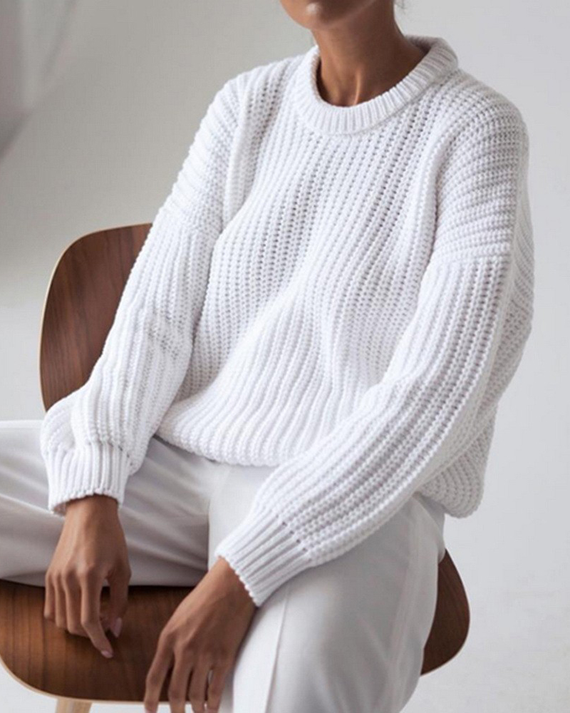 Long Sleeve Knitted Sweater-ABOXUN
