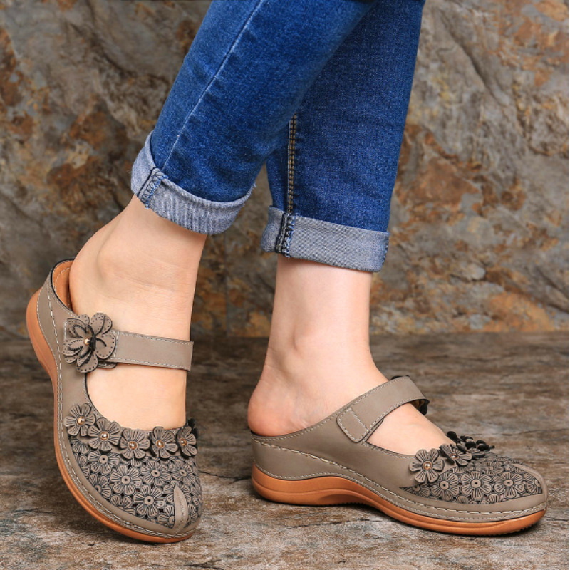 Summer multicolor retro comfortable flat round toe non-slip soft bottom casual women's sandals-ABOXUN