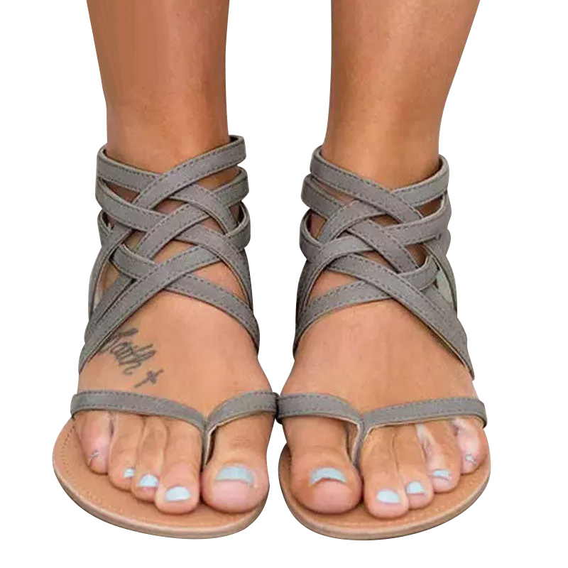 Summer Cross-Tied Zipper Flat Sandals-ABOXUN