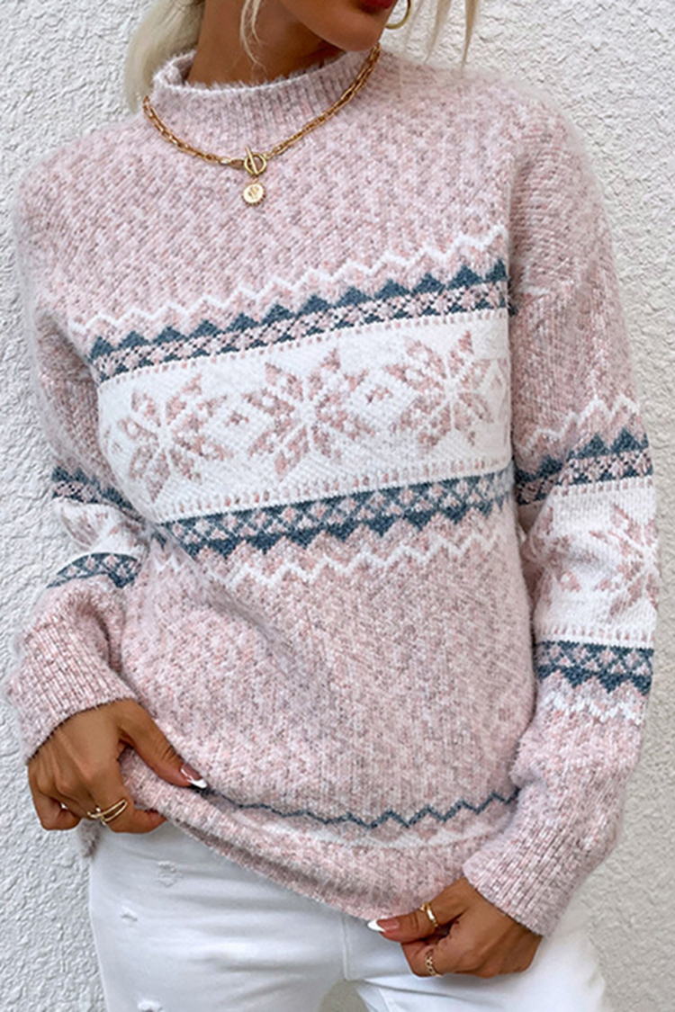 Vintage Jacquard Half Turtleneck Snowflake Sweater-ABOXUN