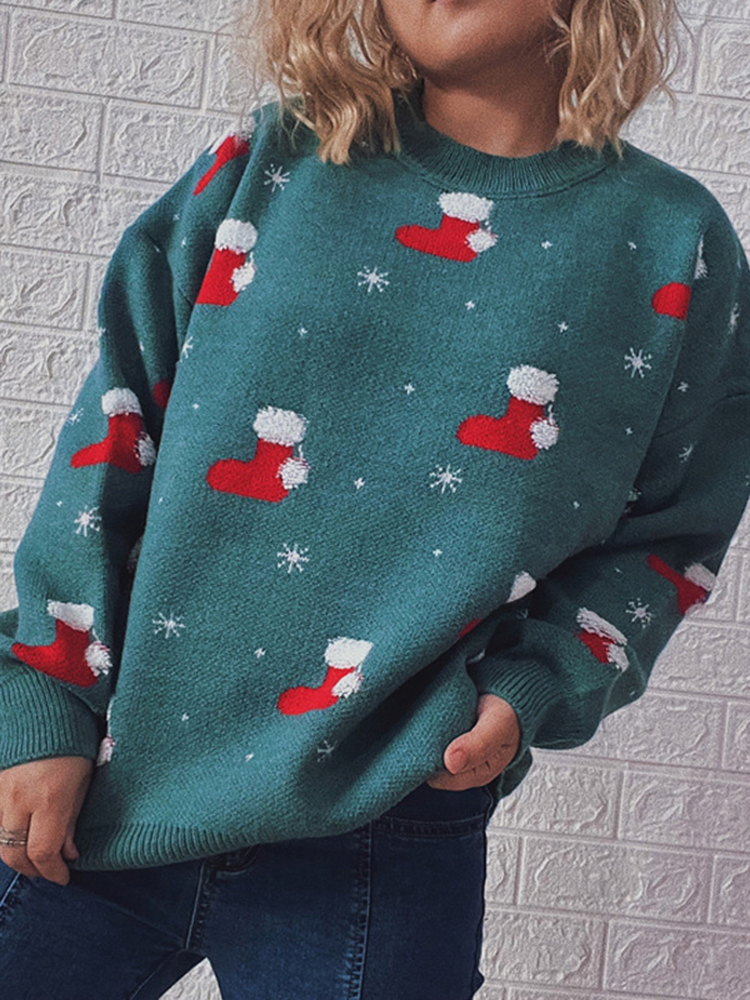 Vintage Christmas Socks Long Sleeve Sweater-ABOXUN