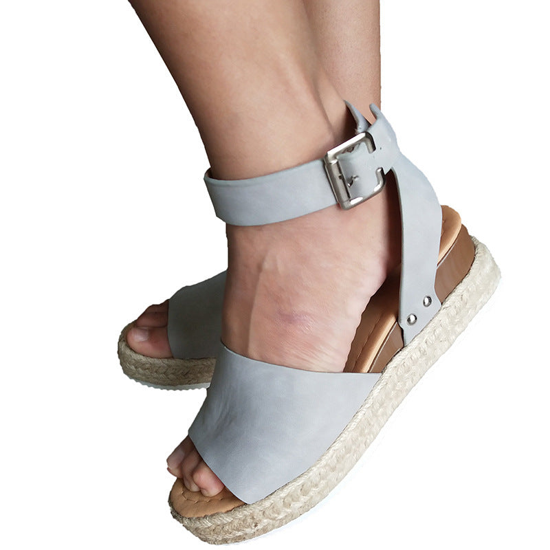 Women's Linen Wedge Platform Fish Mouth Sandals-ABOXUN