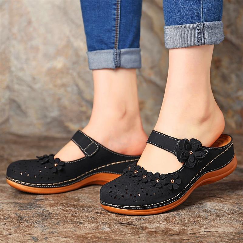 Summer multicolor retro comfortable flat round toe non-slip soft bottom casual women's sandals-ABOXUN
