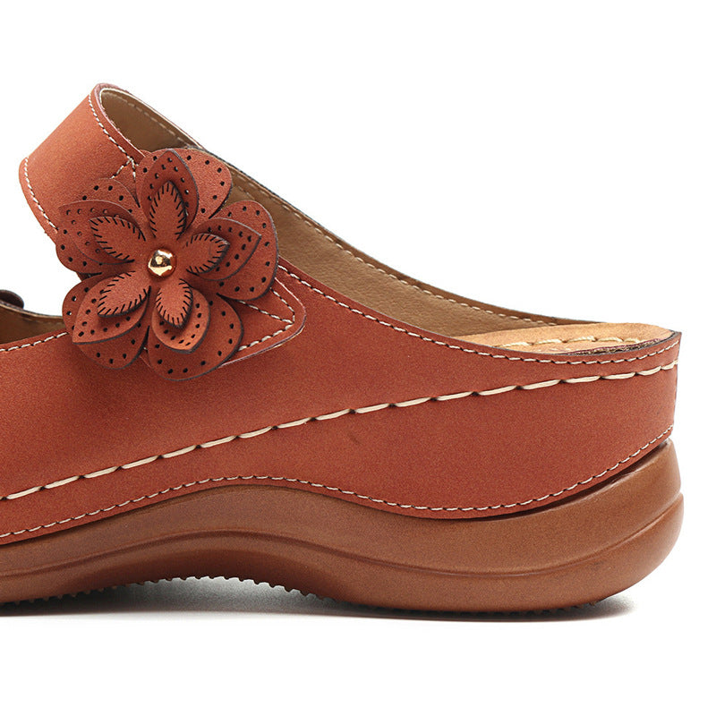 Summer multicolor retro comfortable flat round toe non-slip soft bottom casual women's sandals-ABOXUN