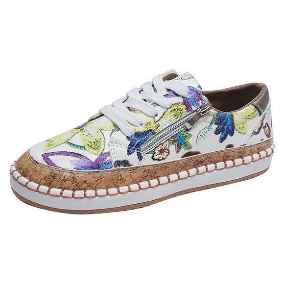 Women's Floral Printed Lace-up Canvas Sneakers-ABOXUN